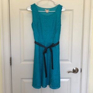 Turquoise lace dress with cute ribbon belt